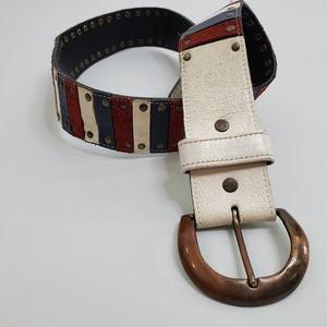 Harness House Belt 34 Red‎ White Blue Stripe Stud